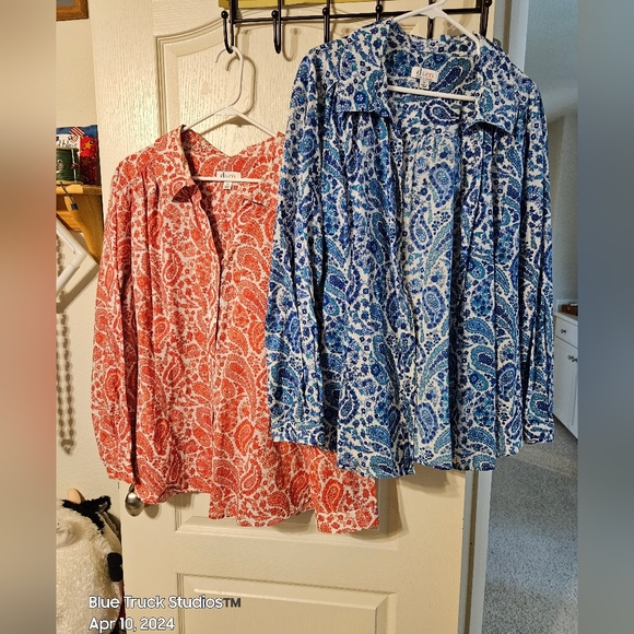 Denim & Company QVC Paisley Print Button Up Blouses 3X Long Sleeve Plus Size - Picture 7 of 15